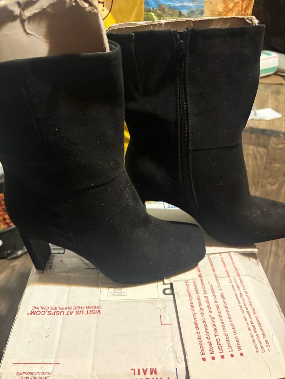 Black Suede Heeled Boots - Women's